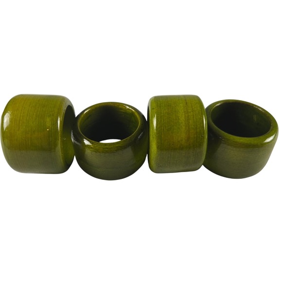 Unbranded Other - Vintage Set of 4 Olive Green Wooden Napkin Rings Mid Century Modern MCM